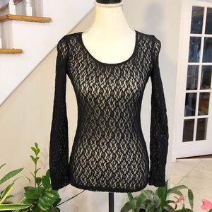 Sheer Floral Lace Long Sleeve Top